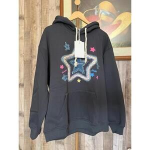 AELFRIC EDEN DENIM STAR APPLIQUE HOODIE